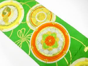 アンティーク　丸紋に華文・鶴模様織り出し袋帯(材料)